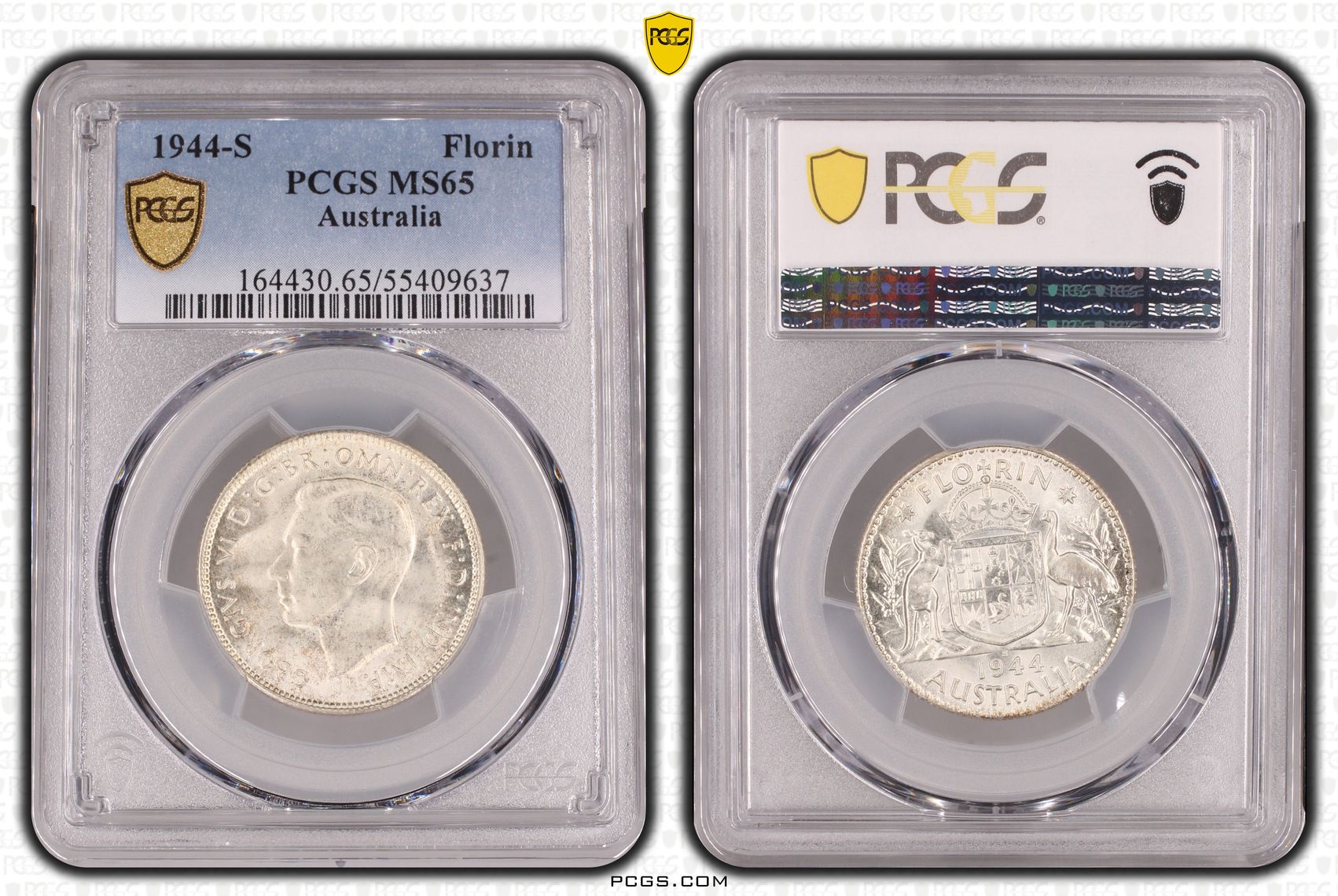 George VI, Florin, 1944-S, PCGS MS65