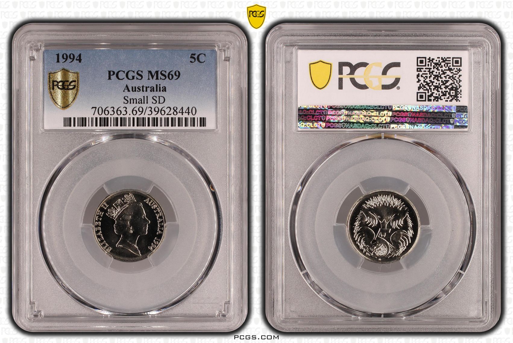 171 · Elizabeth II, Small SD, POP 8/0, Five Cent, 1994, PCGS MS69