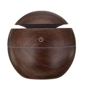 Round Shaped Mini USB Ultrasonic Aroma Humidifier - Wooden Dark Brown -