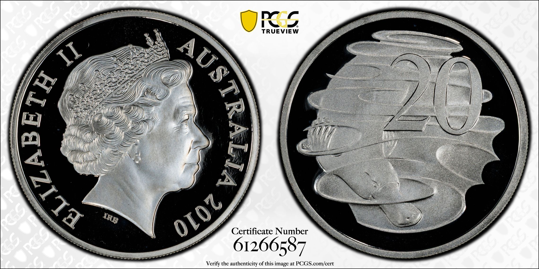 Silver, Twenty Cent, 2010, PCGS PR69DCAM