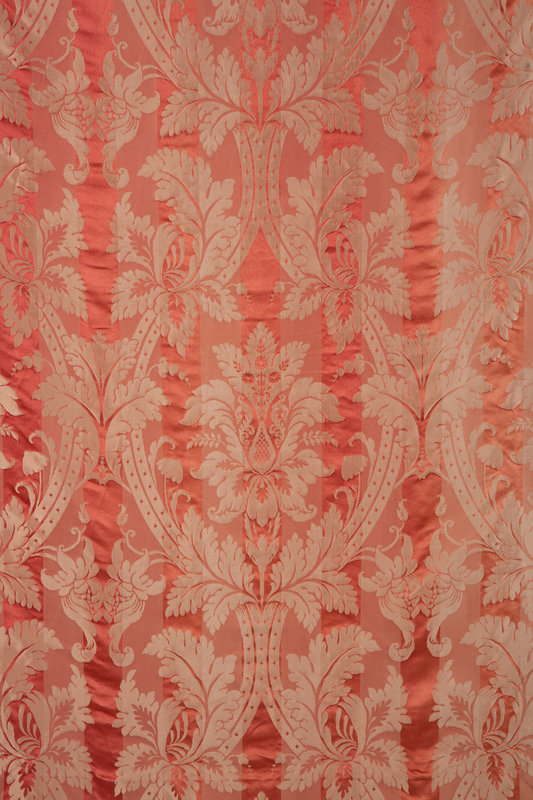 A Pair of Scalamandré Silk Damask Drapery Panels with Valance 
Length of each panel 155 inches.