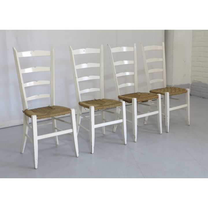 SET OF 4 PAINTED LADDER-BACK DINING CHAIRS