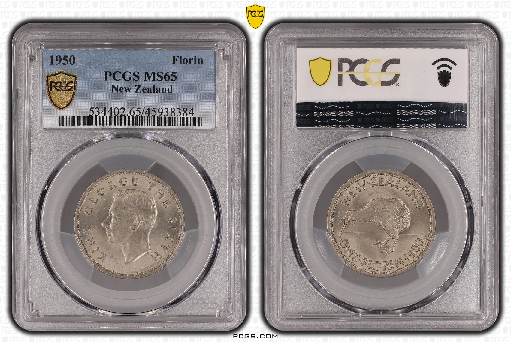 1950 New Zealand Florin PCGS - MS65 POP 8/0 -384