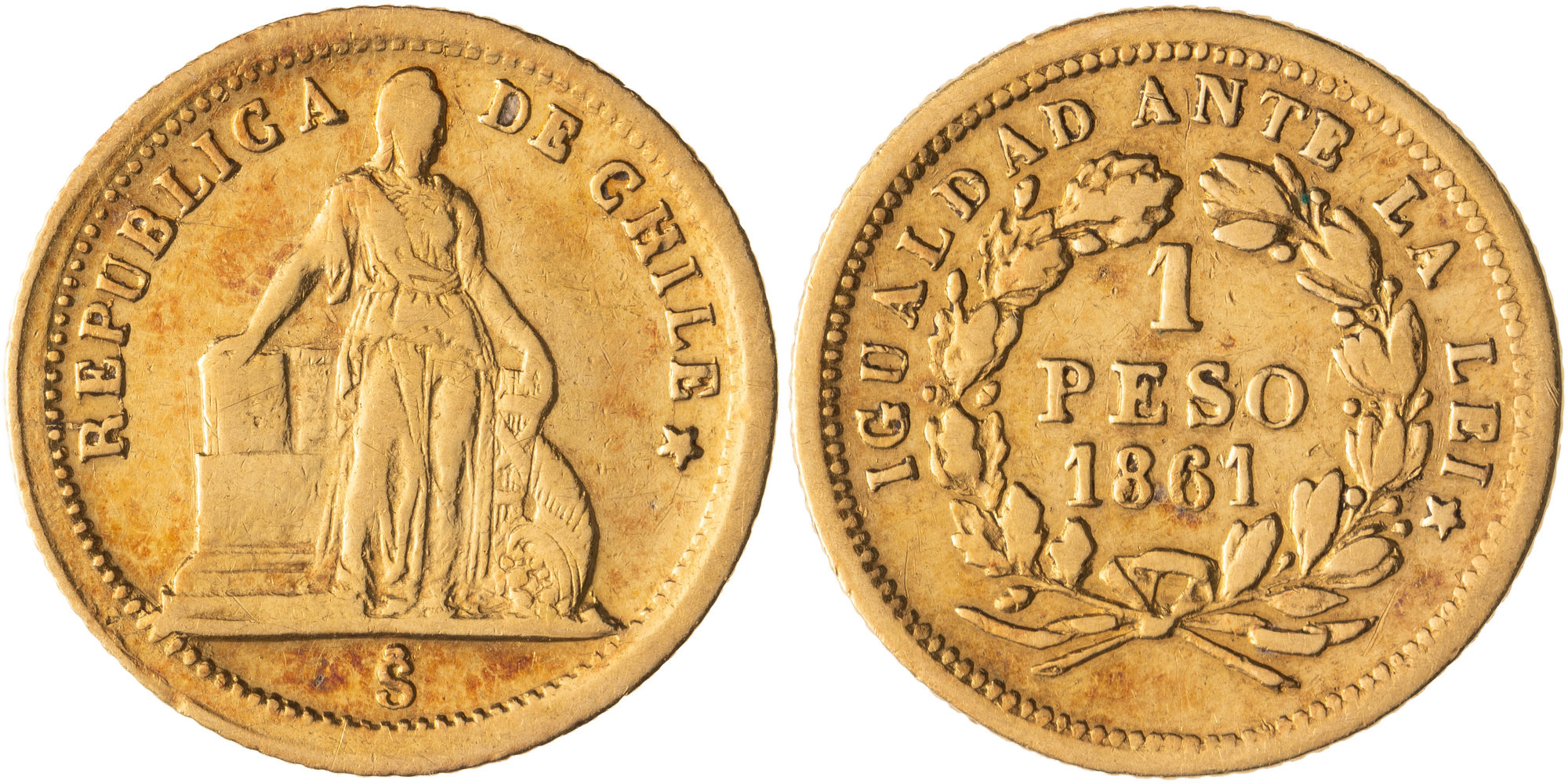 Chile, Republic, One Peso, 1861, gF -aVF
