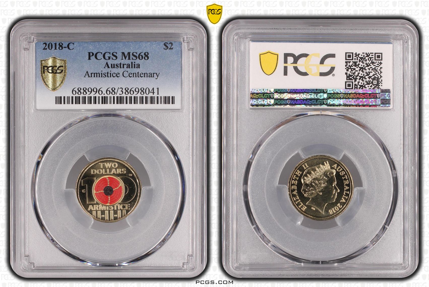 Elizabeth II, Armistice Centenary Colorized, Two Dollar, 2018-C, PCGS MS68