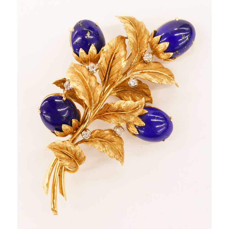 Lady's 18k Lapis & Diamond Floral Brooch