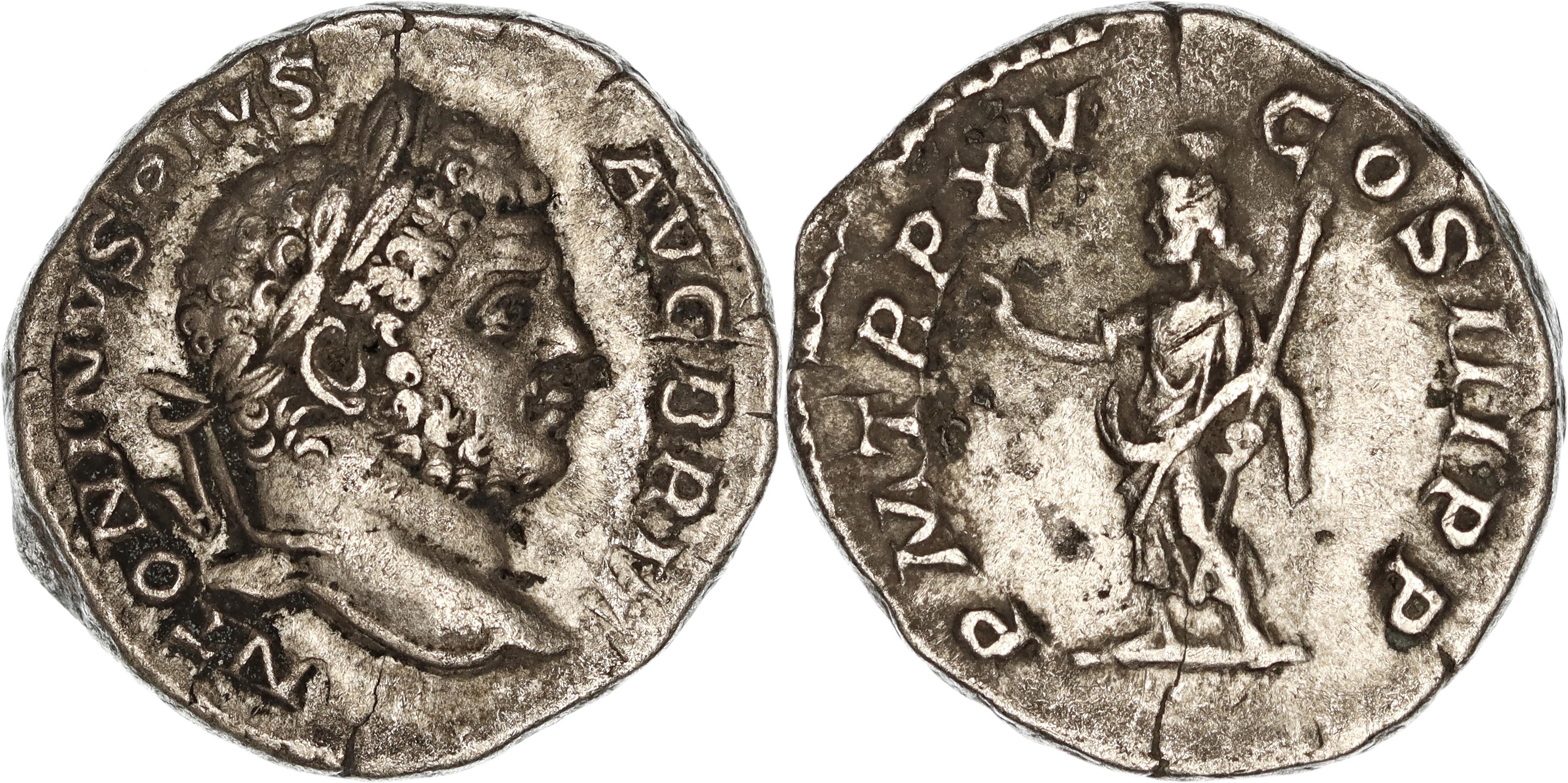 Roman Empire, Caracalla, Silver Denarius, 212 AD, nVF