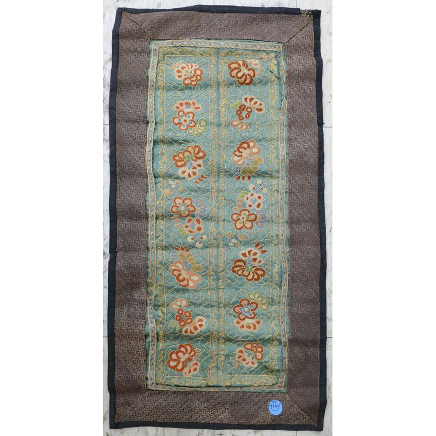 Pair Chinese Forbidden Stitch Silk Sleeve Panels 24''x12''