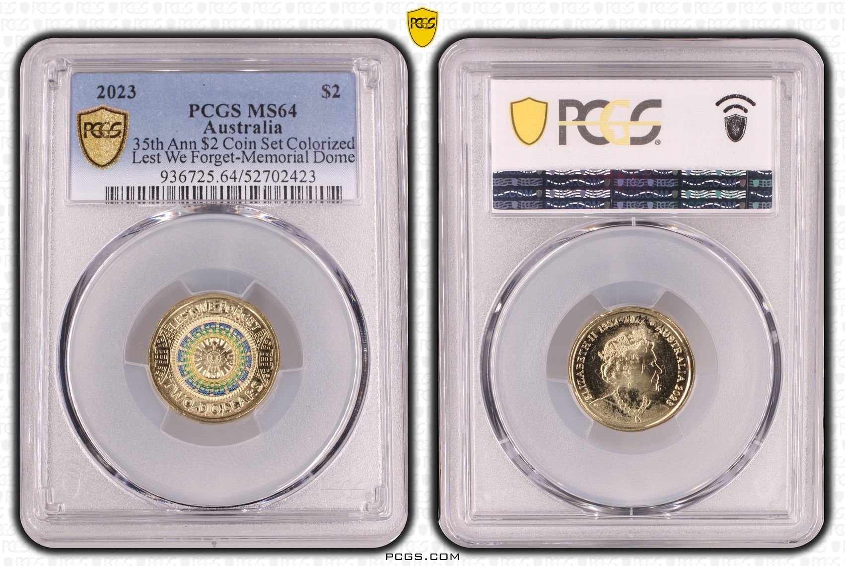 35th Ann $2 Coin Set Colorized Lest We Forget-Memorial Dome, Two Dollar, 2023, PCGS MS64