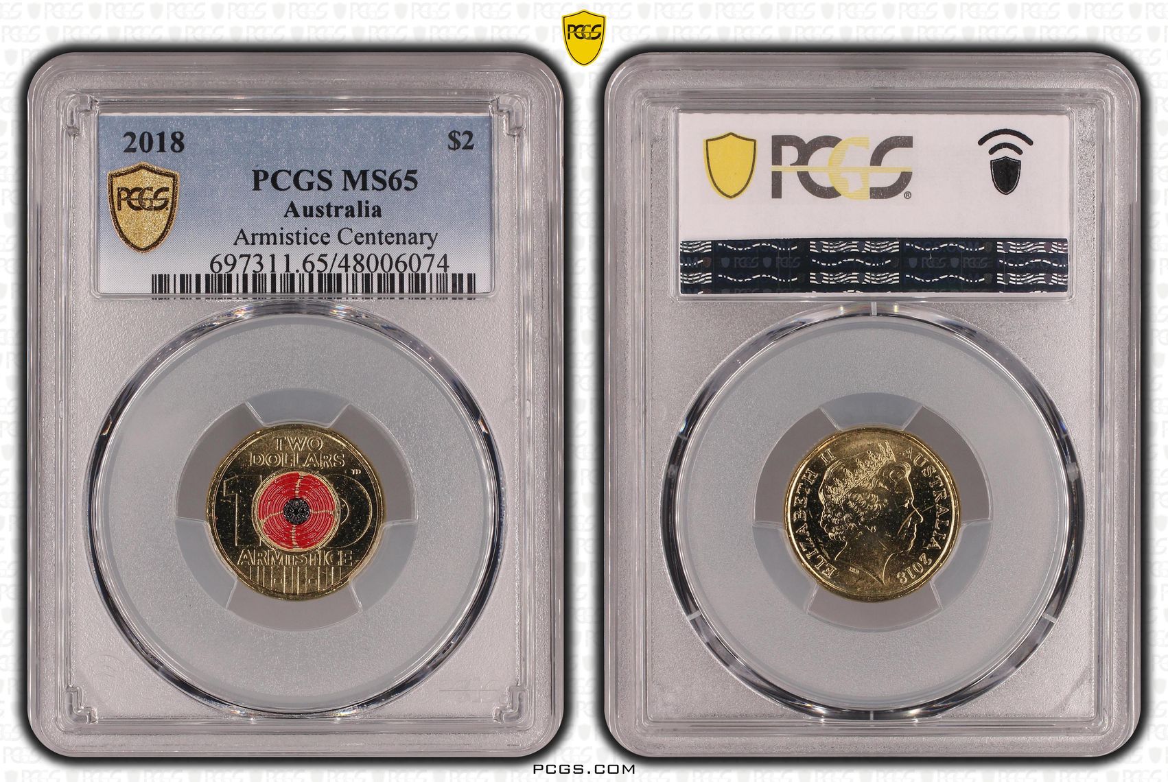 Armistice Centenary Colorized , Two Dollar, 2018, PCGS MS65