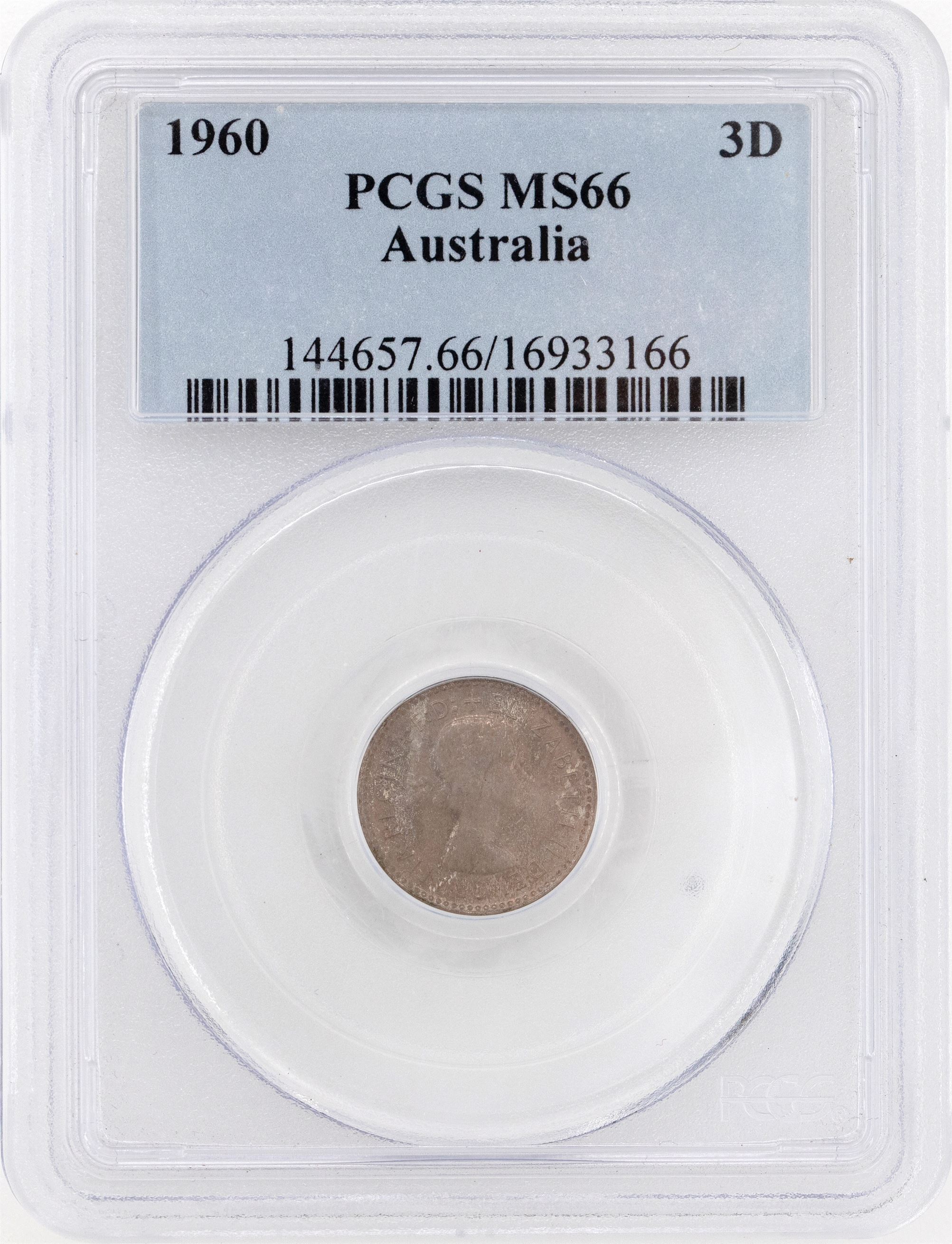 1960(m) Australia Threepence Silver PCGS - MS66 -166