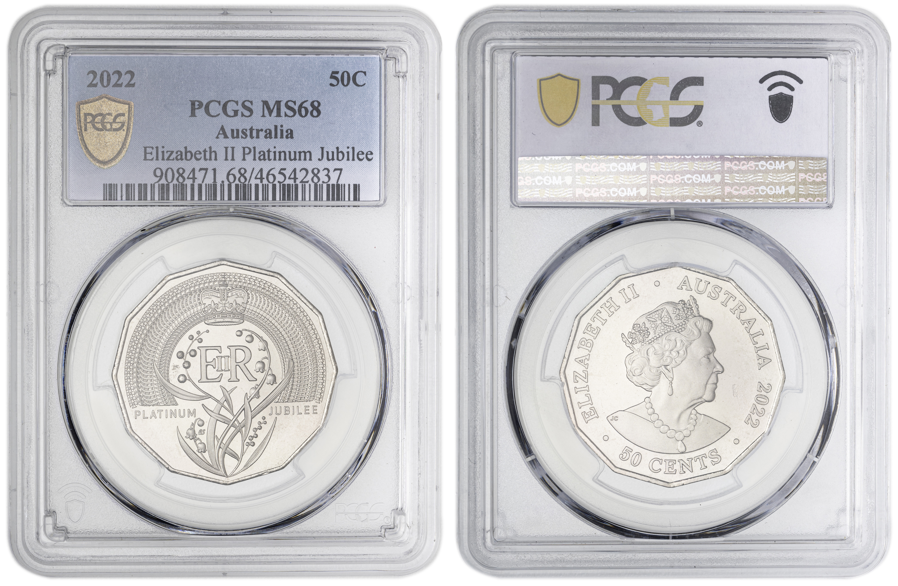 Elizabeth II Platinum Jubilee , Fifty Cent, 2022, PCGS MS68