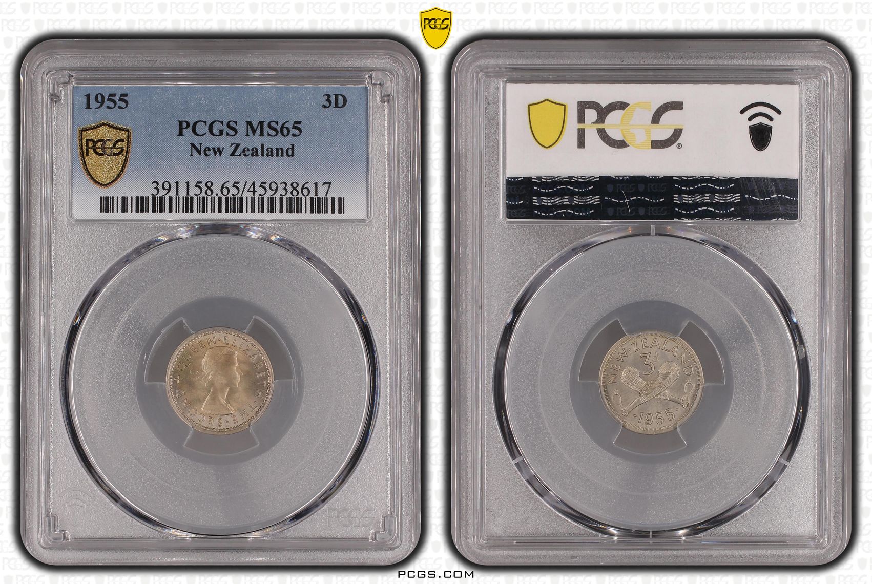 1955 New Zealand Threepence PCGS - MS65 -617