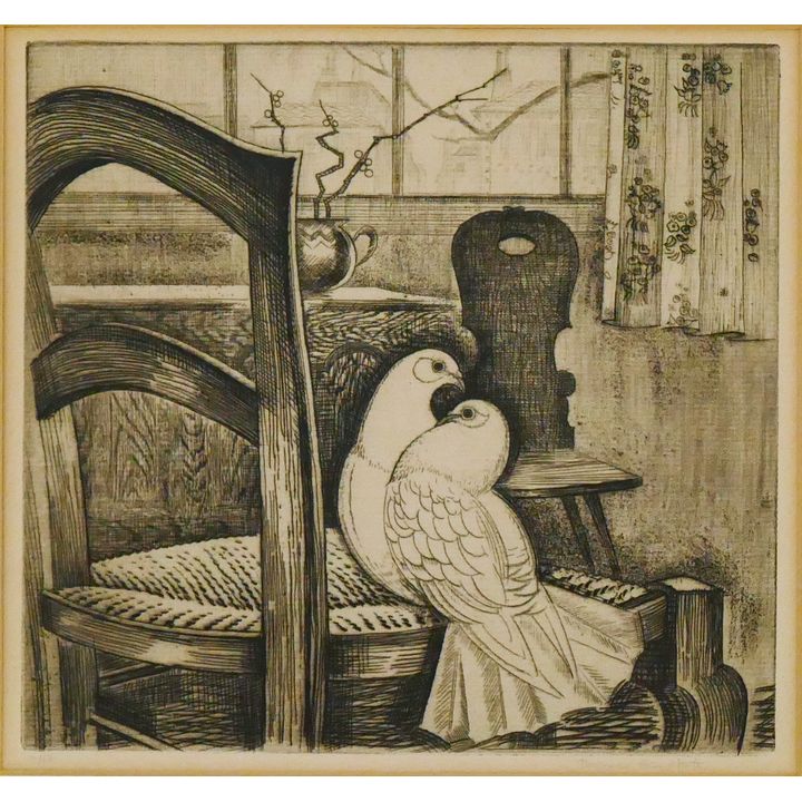 Thomas Handforth ''Doves'' Signed Etching Framed 14.5''x16.5''