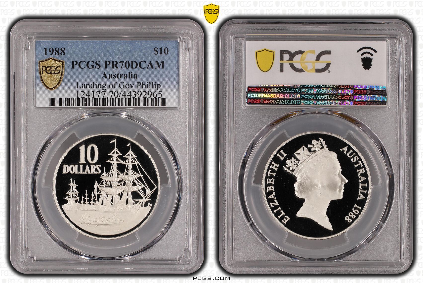 1988 Australia Ten Dollar, $10 Silver Proof Landing of Gov Phillip PCGS - PR70DCAM POP 2/0 -965