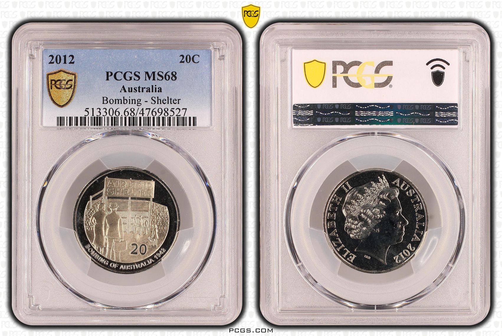 Elizabeth II, Bombing - Shelter, Twenty Cent, 2012, PCGS MS68