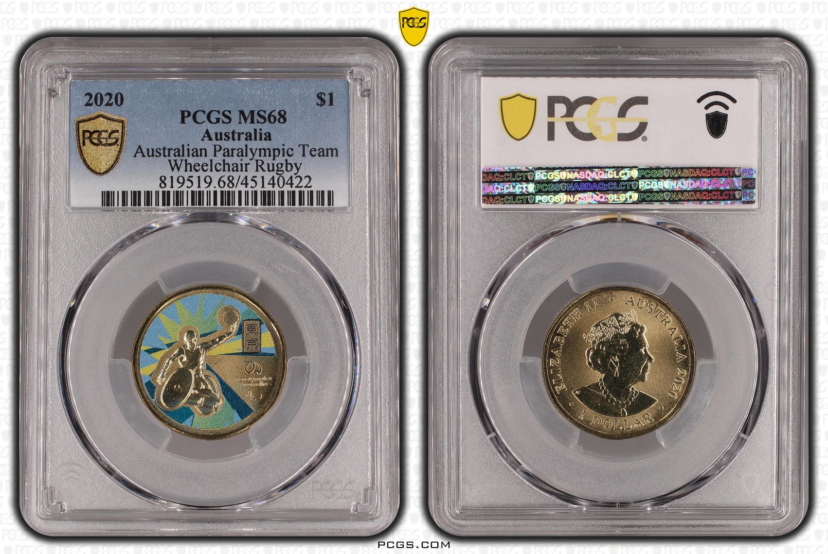 2020 Australia One Dollar, $1 Australian Paralympic Team - Wheelchair Rugby PCGS - MS68 -422