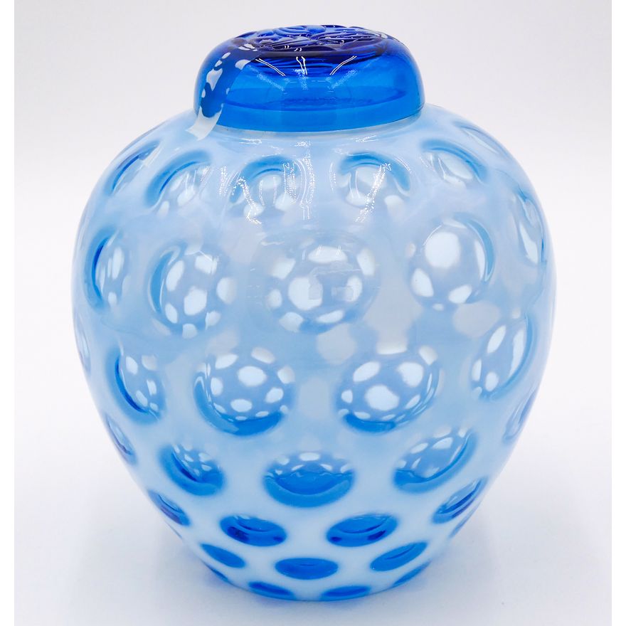 Fenton Blue Coin Dog Glass Ginger Jar 7''