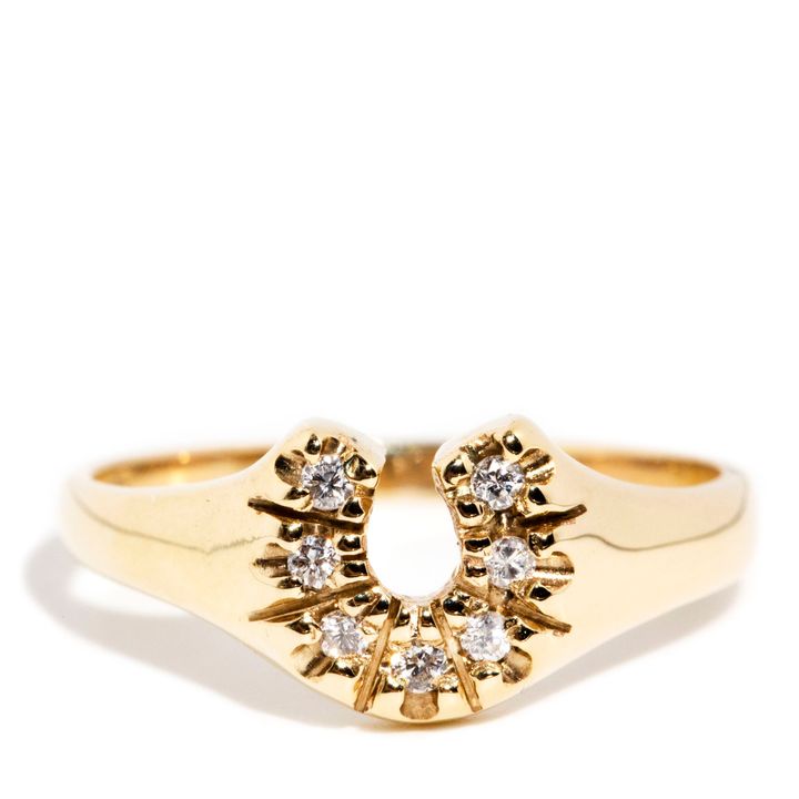 Horseshoe Diamond 9 Carat Gold Ring,