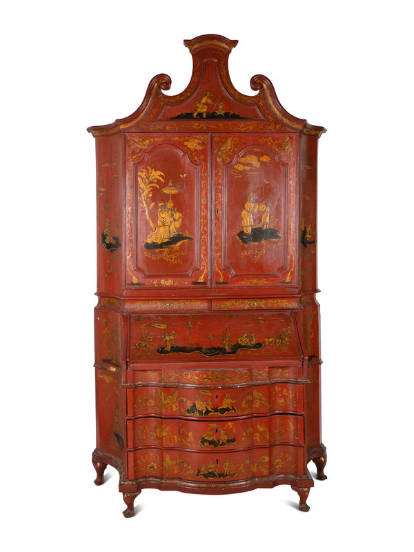 An Italian Chinoiserie-Decorated Painted Secretary Bureau
Height 106 1/4 x width 59 x depth 24 inches.