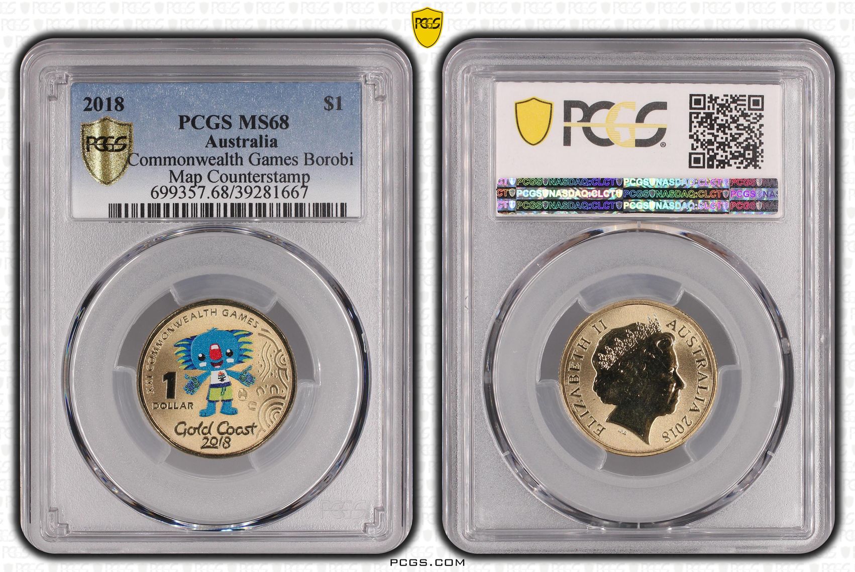 451 · Commonwealth Games Borobi Map Counterstamp , One Dollar, 2018, PCGS MS68