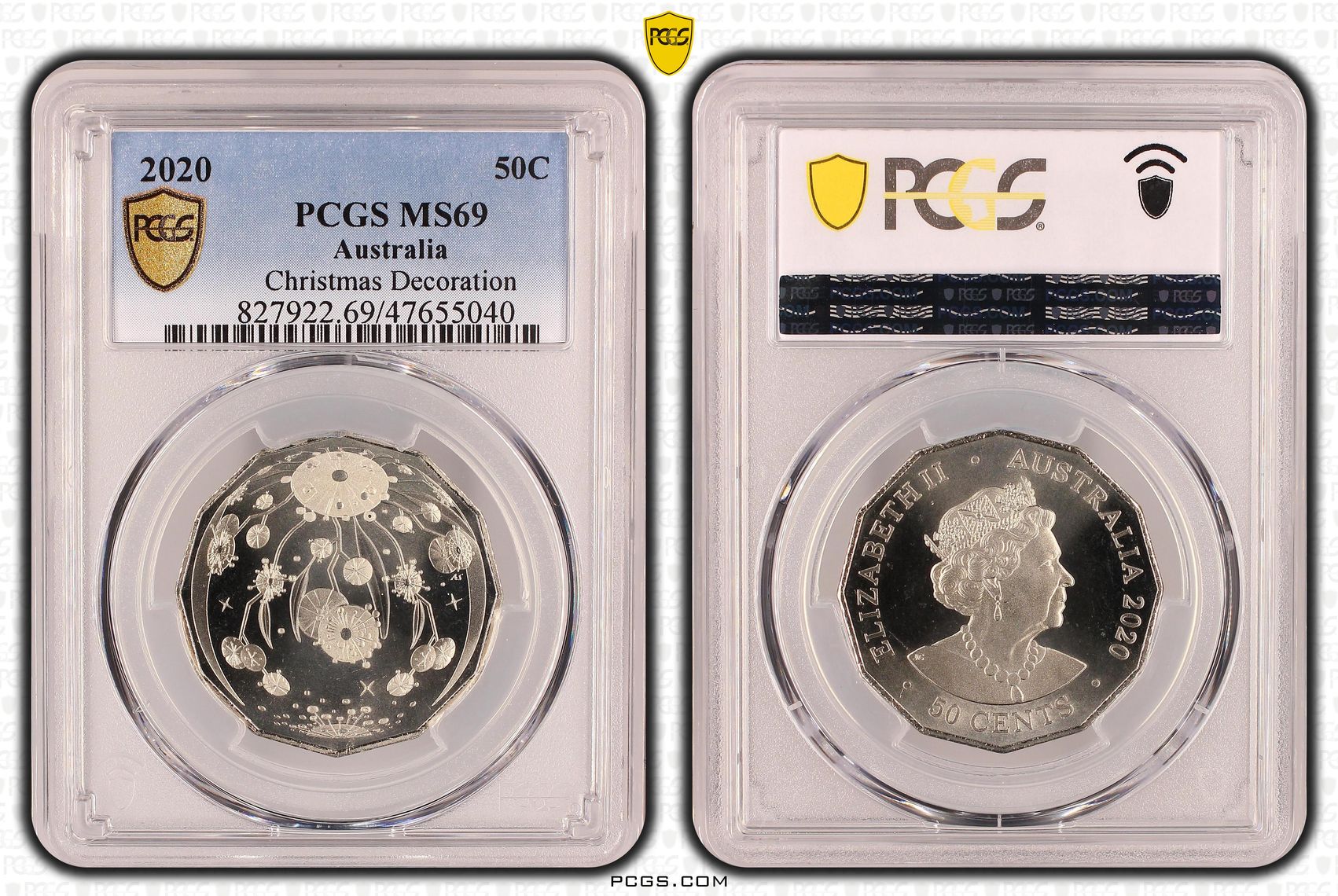 Elizabeth II, Christmas Decoration, Fifty Cent, 2020, PCGS MS69
