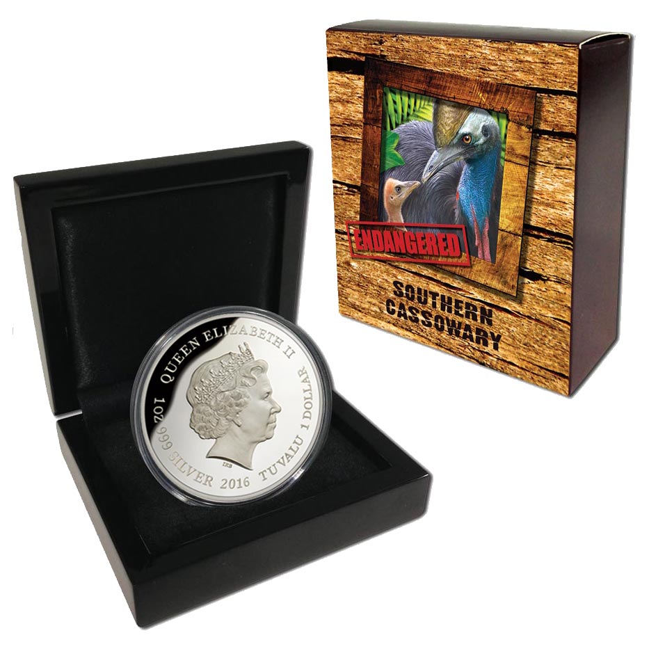 2016 Perth Mint $1 Silver Coloured - Endangered Series - Southern Cassowary