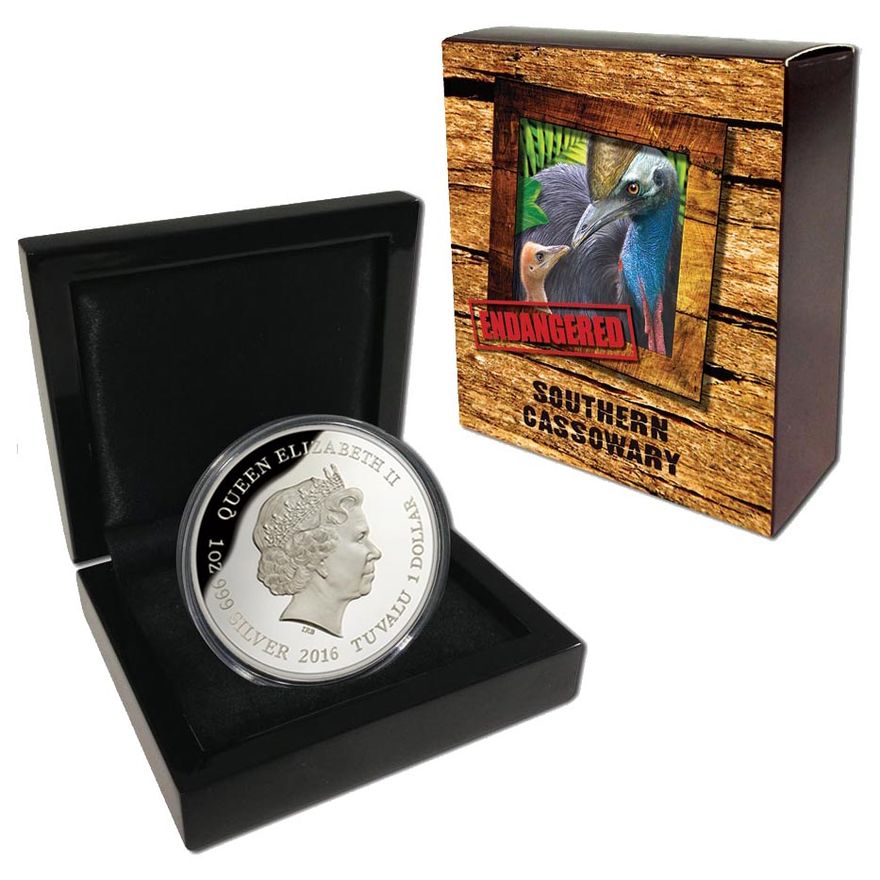 2016 Perth Mint $1 Silver Coloured - Endangered Series - Southern Cassowary