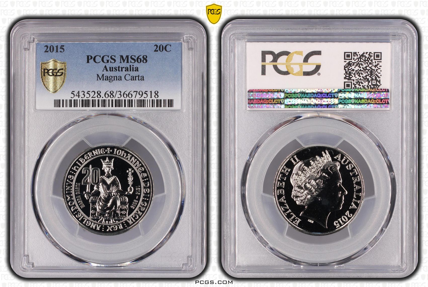 Elizabeth II, Magna Carta, Twenty Cent, 2015, PCGS MS68