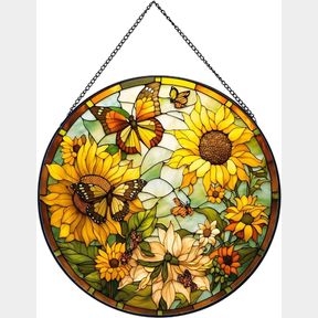 Payutou Sunflower Hanging Stained Glass, 20cm Hand-Painted Sun Catcher, Garden Hangings for Christmas, Mother’s Day, Valentine’s Day Gift