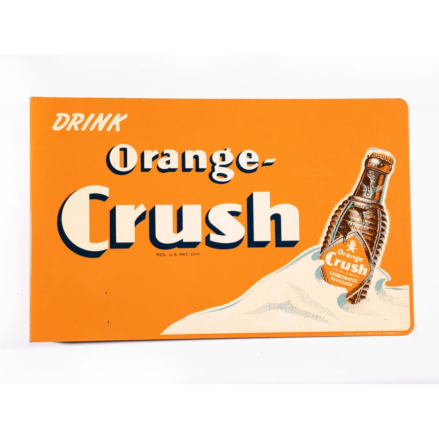 Drink Orange Crush Double Sided Metal Flange Sign TAC 9 & 8.9