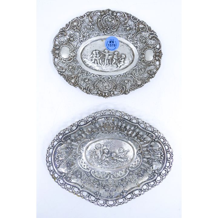 2pc German 800 Silver Putti Small Trays 5'' to 6'' - 148 Grams TW