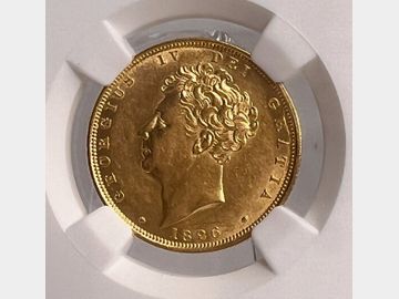 1826 GEORGE IV BARE HEAD GOLD SOVEREIGN AU58