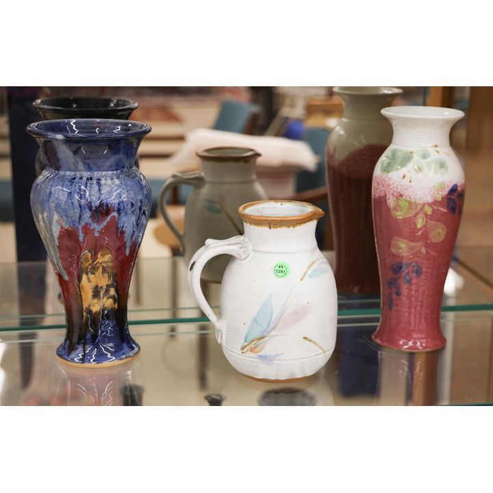 3pc Colorful Studio Pottery Vases & Pitcher 8'' to 11''