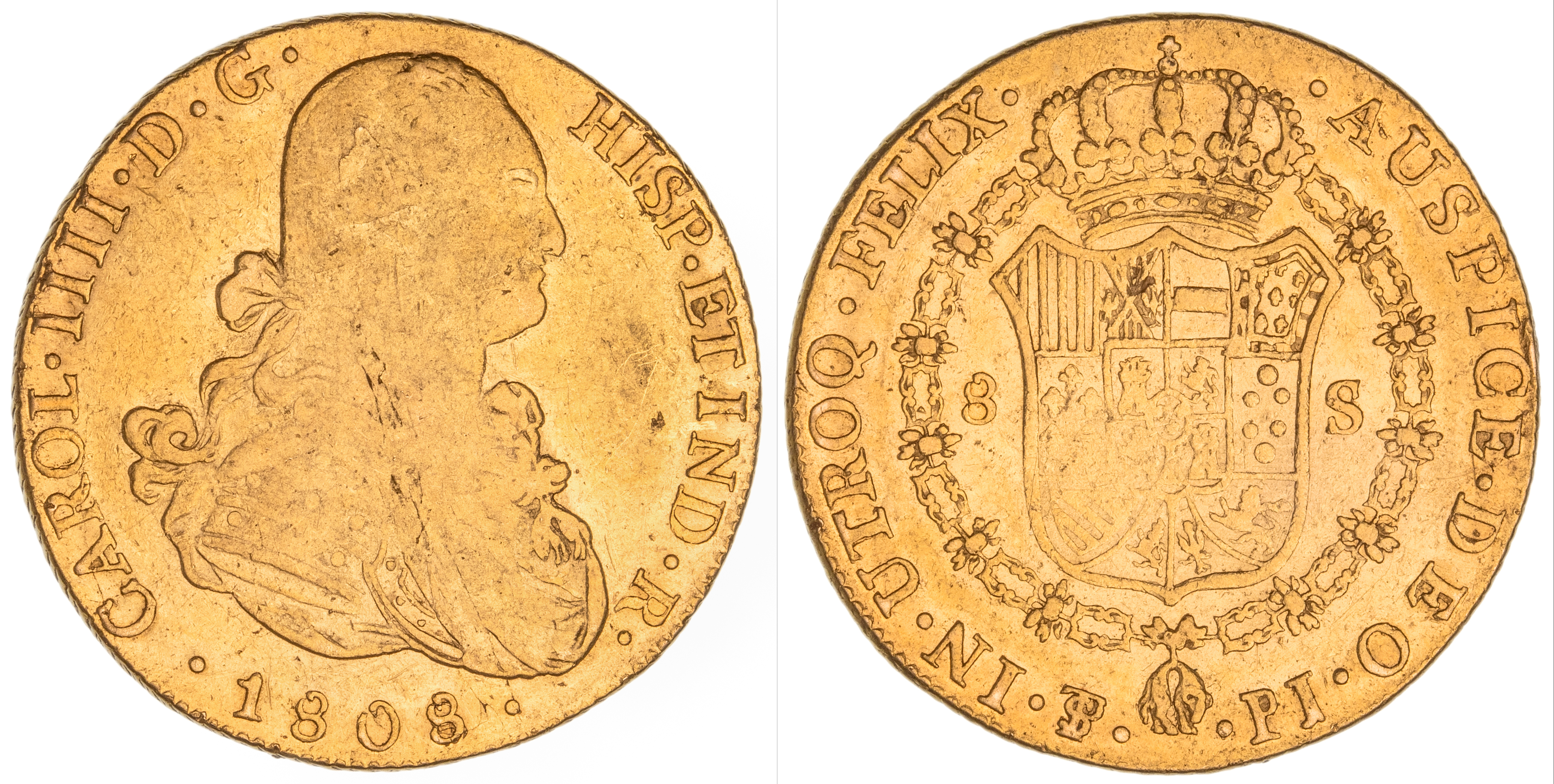 Bolivia, Charles IV, Eight Escudos, 1808-PJ, VG - Fine