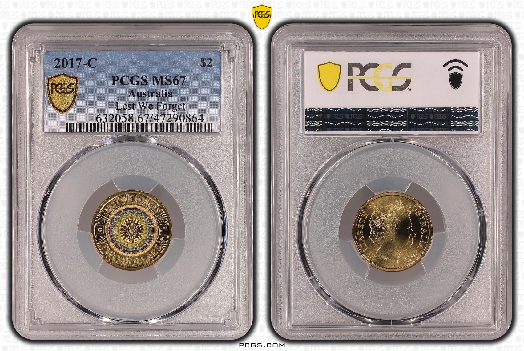 Lest We Forget Colourised, Two Dollar, 2017-C, PCGS MS67