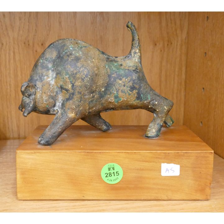 Old Japanese Bronze Bull Sculpture on Stand- 6''