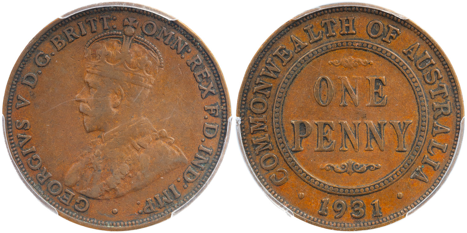 George V, Indian obverse, Dropped 1, Penny, 1931, PCGS VF25BN