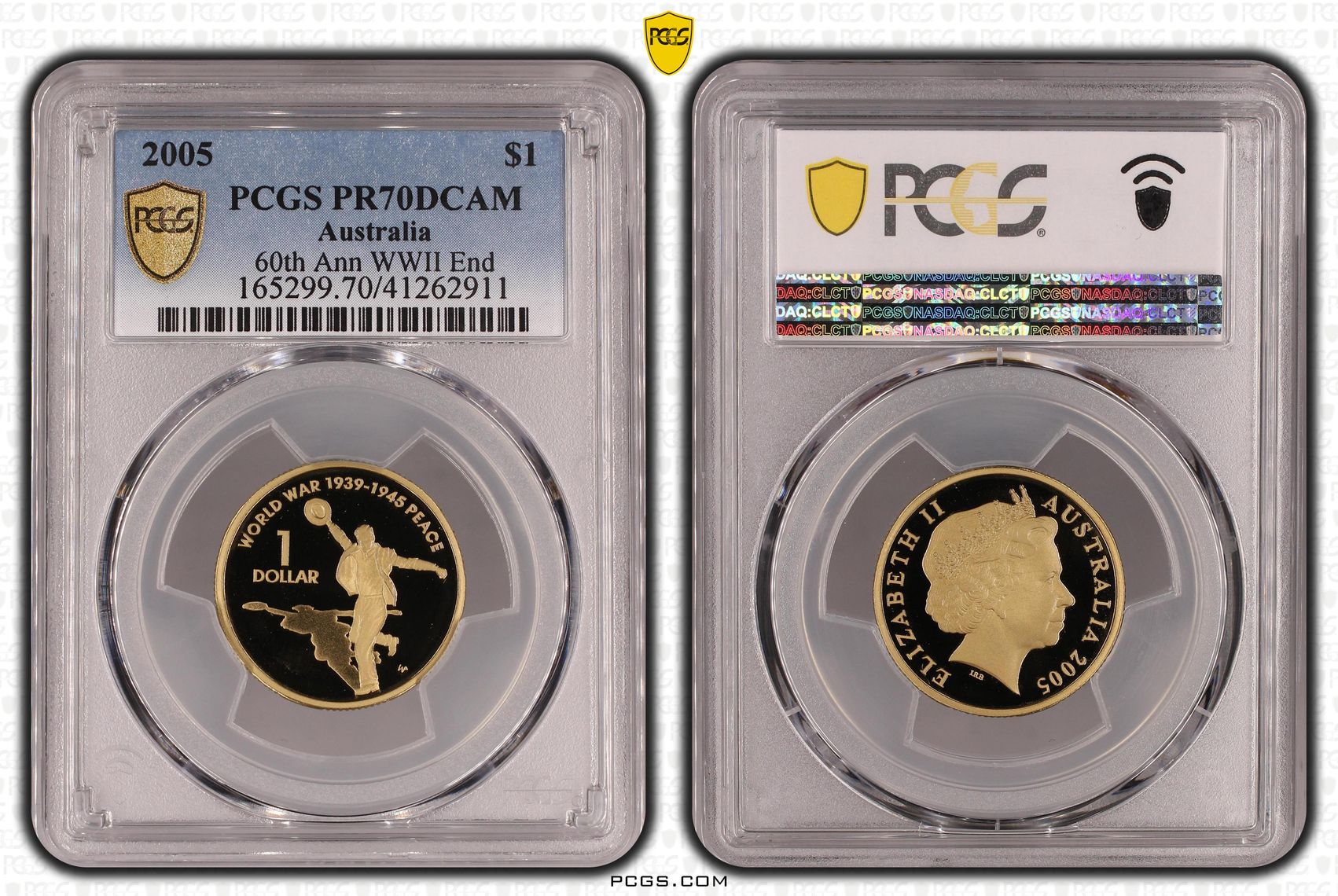 373 · 2005 Australia One Dollar, $1 60th Ann WWII End PCGS - PR70DCAM POP 5/0 -911