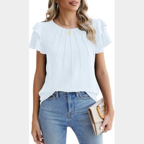 BMJL WOMEN DRESSY CASUAL BLOUSES BUSINESS TOPS SHORT SLEEVE SHIRTS CREW NECK 2024 SUMMER OUTFITS