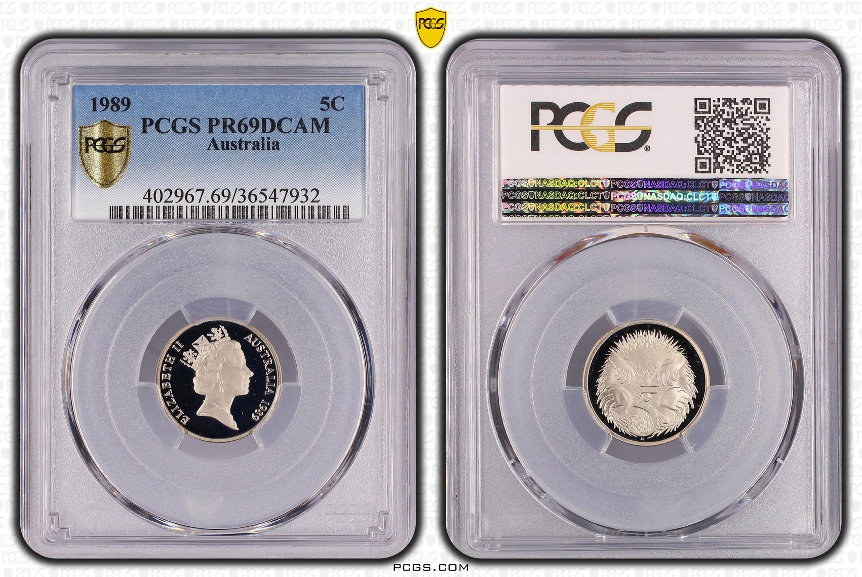 Elizabeth II, Five Cent, 1989, PCGS PR69DCAM