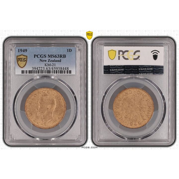 1949 New Zealand Penny KM-21 PCGS - MS63RB -448