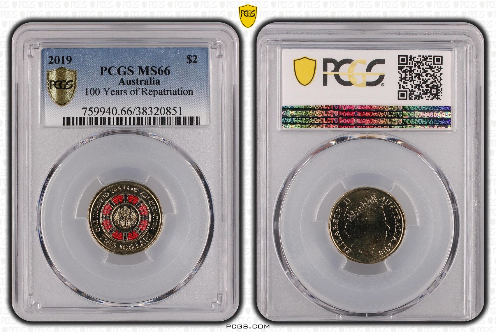 100 Years of Repatriation Colourised, Two Dollar, 2019, PCGS MS66