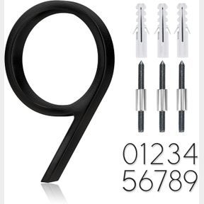 9 5" STAINLESS STEEL FLOATING HOUSE NUMBER, METAL MODERN HOUSE NUMBERS, GARDEN DOOR MAILBOX DECOR NUMBER WITH NAIL KIT, COATED BLA