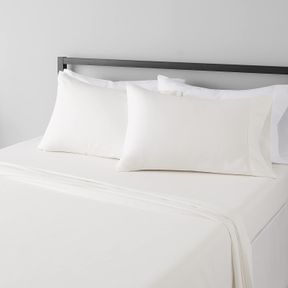 AMAZON BASICS 4 PIECE MICROFIBER SHEET SET, QUEEN, CREAM, SOLID