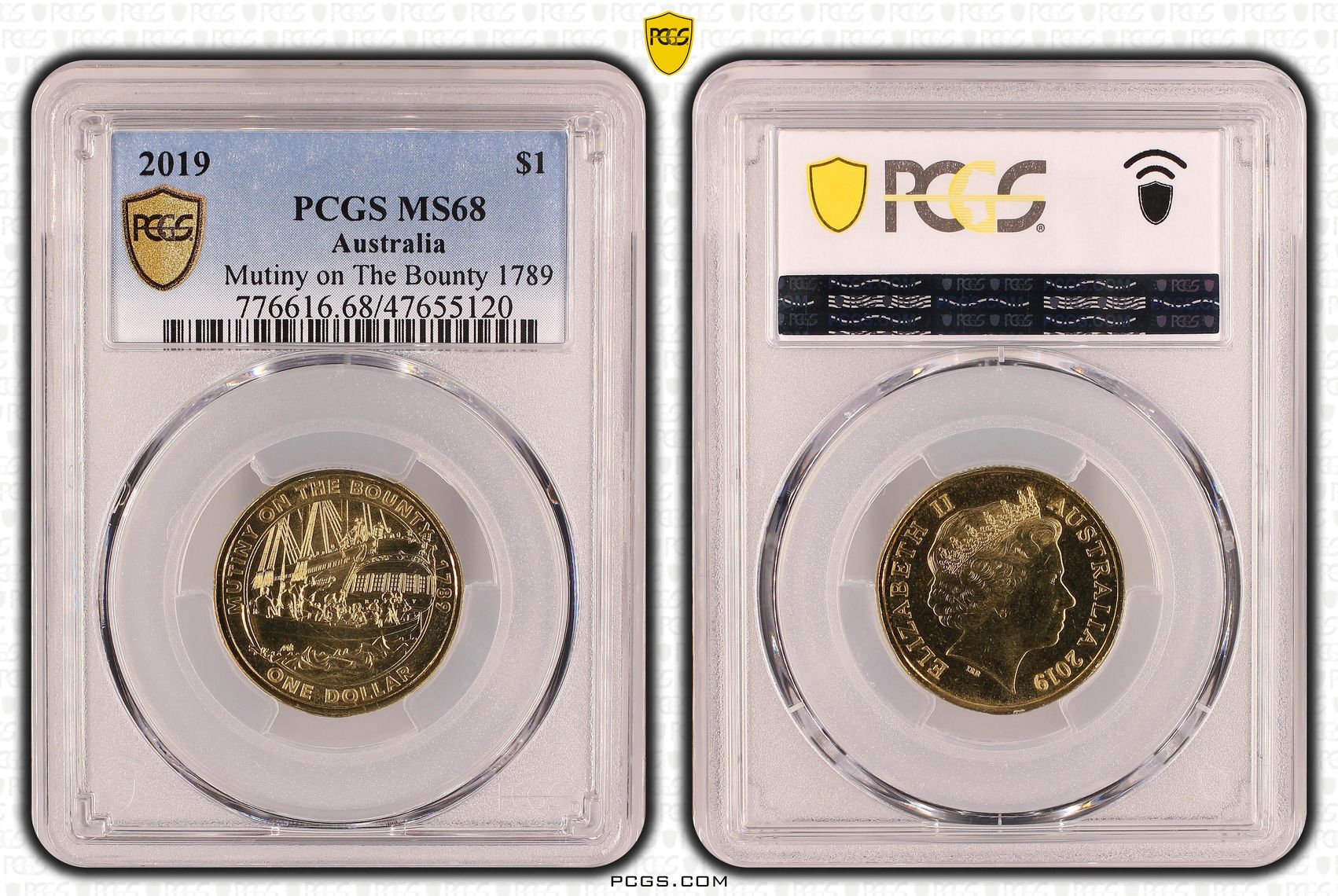 Elizabeth II, Mutiny on The Bounty 1789, One Dollar, 2019, PCGS MS68