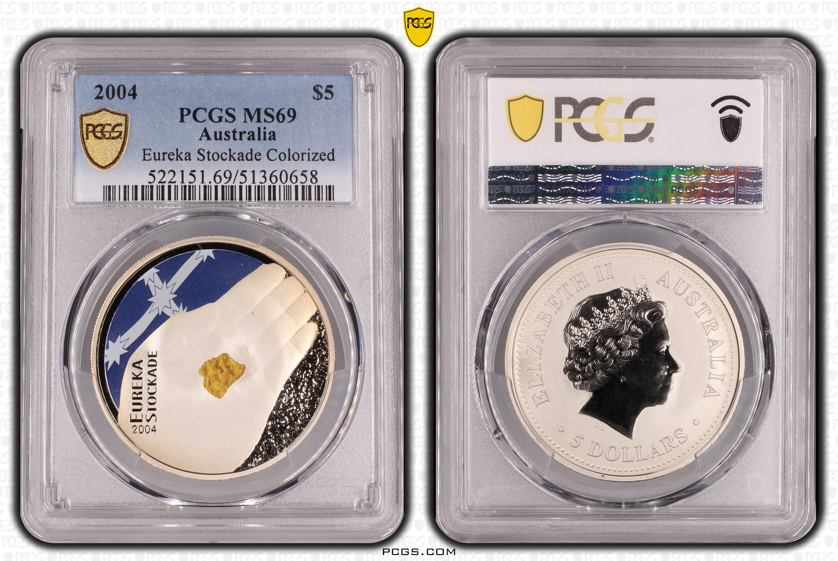 Eureka Stockade Colorized, Five Dollar, 2004, PCGS MS69