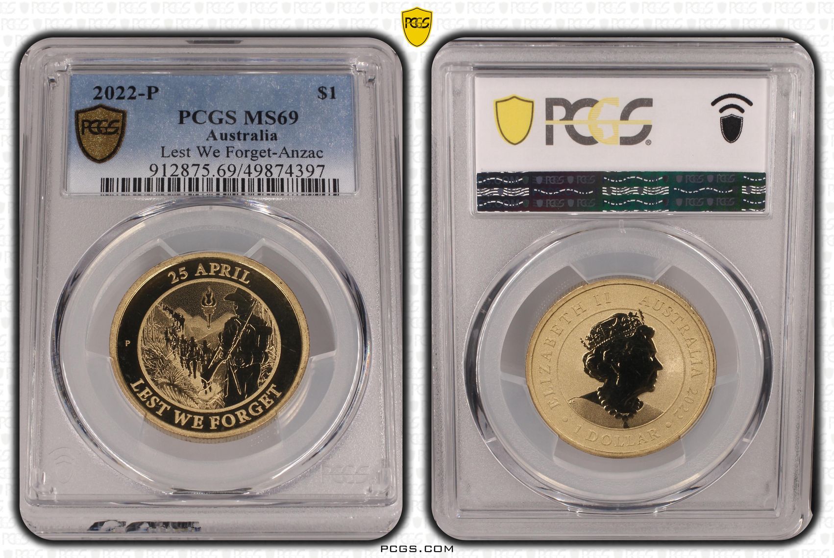 Lest We Forget-Anzac, One Dollar, 2022-P, PCGS MS69