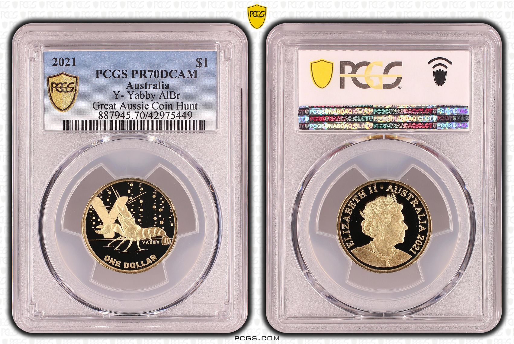 Elizabeth II, Y- Yabby, Great Aussie Coin Hunt, One Dollar, PR70DCAM , 2021 PCGS POP - 1/0