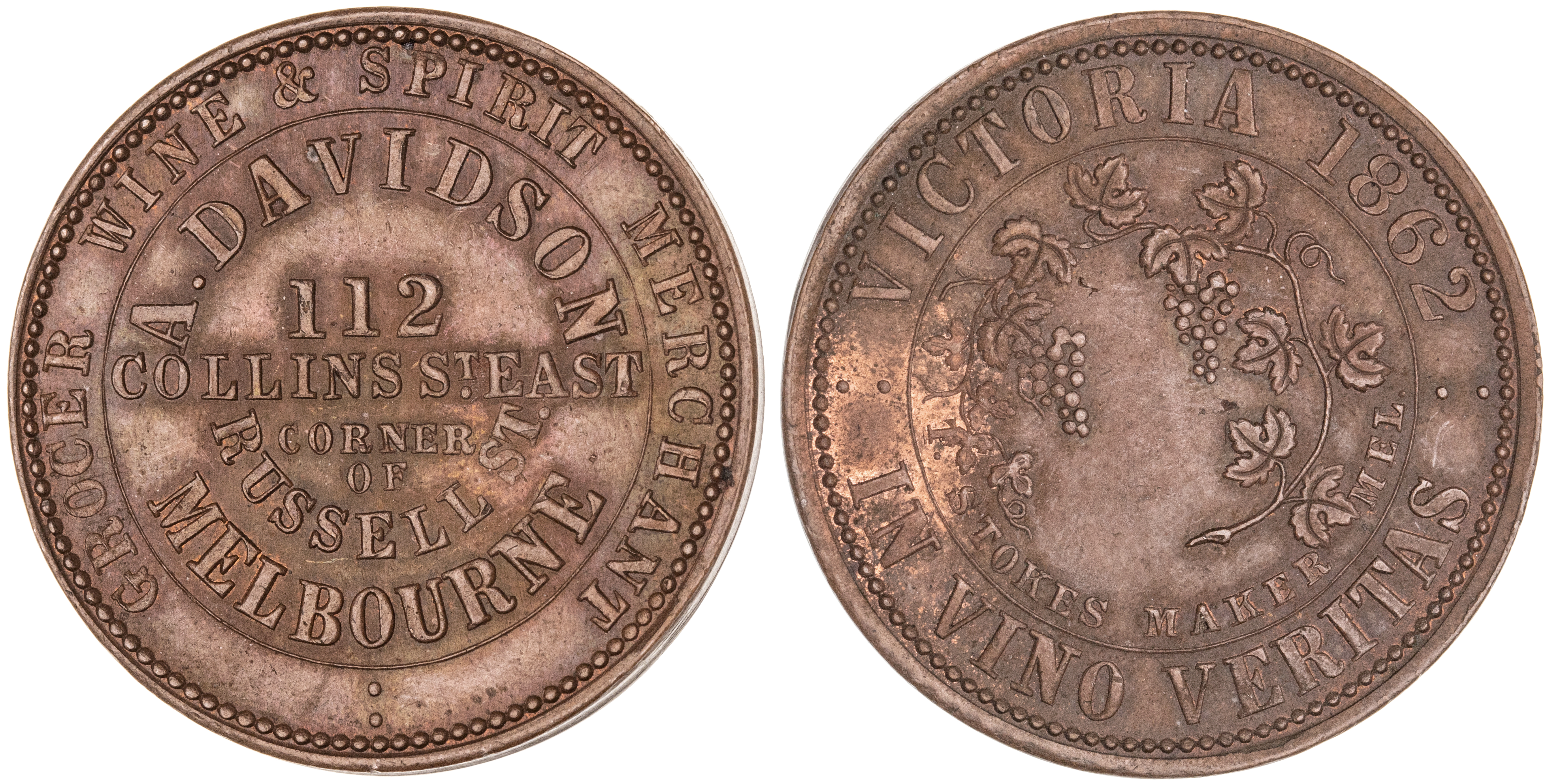 Melbourne, Victoria, A. Davidson, Penny, 1862, aUNC